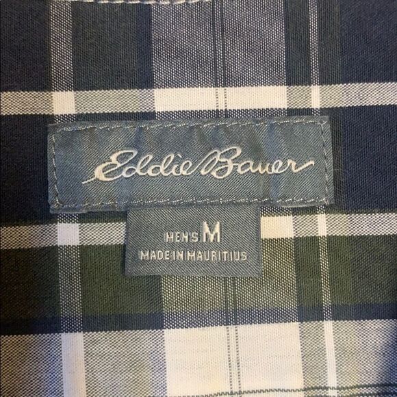 Eddie Bauer| long sleeve button down M plaid ,cream,green,blue, - Picture 3 of 5